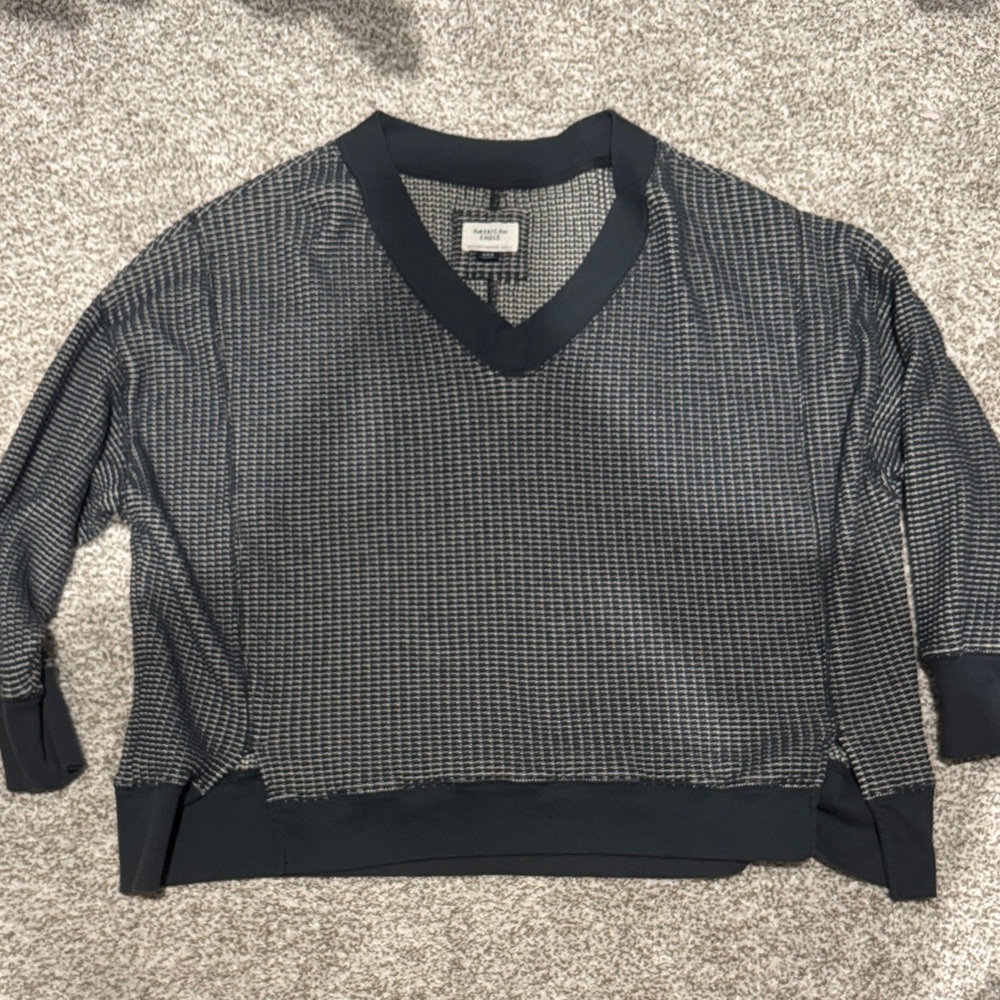Theory Black and Gray V-Neck Sweater